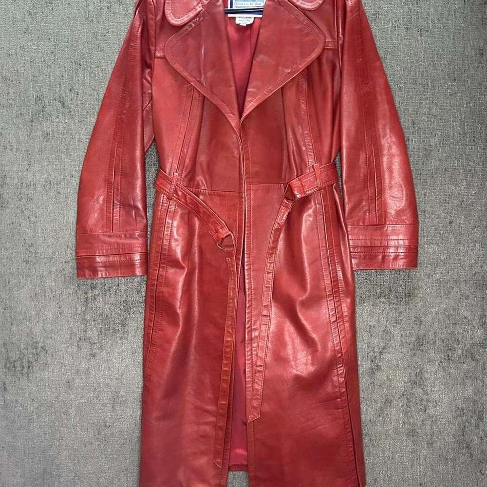 Suburban Heritage Vintage Red Leather Trench Coat Belted Size 16